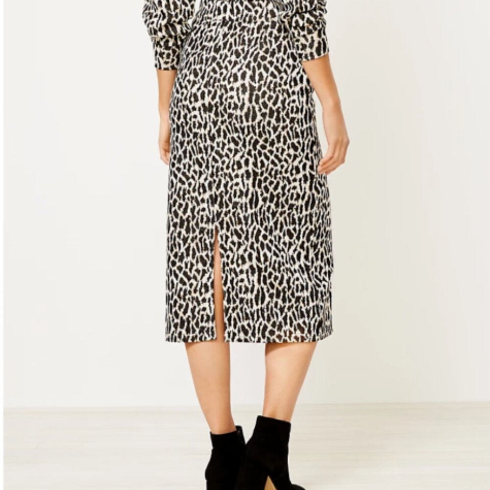 Ann Taylor LOFT Animal Print Midi Skirt - Size Small - Black Tan - Picture 2 of 4